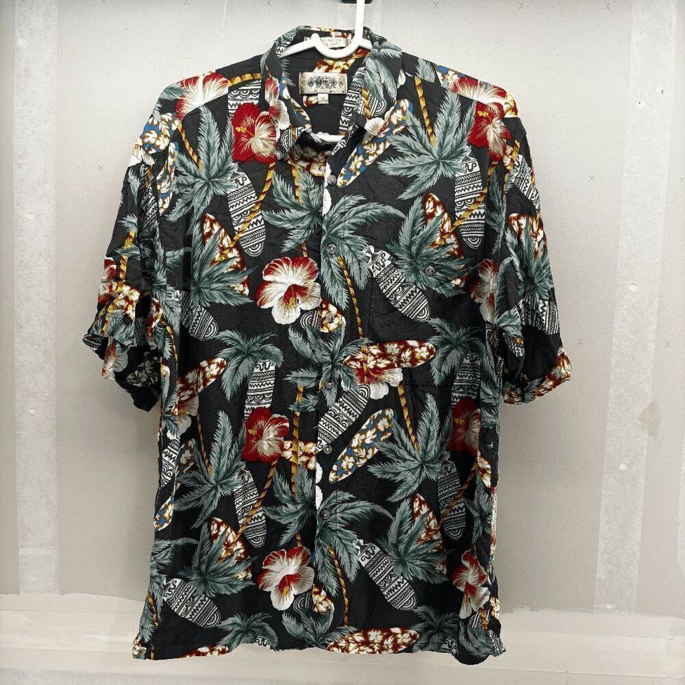 Vintage Campia Mens Hawaiian Camp Floral Palm Tree Surfboard Mens Size M EUC